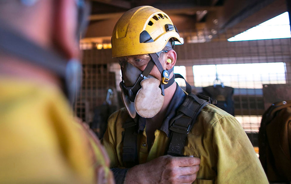 worker in protective headgear